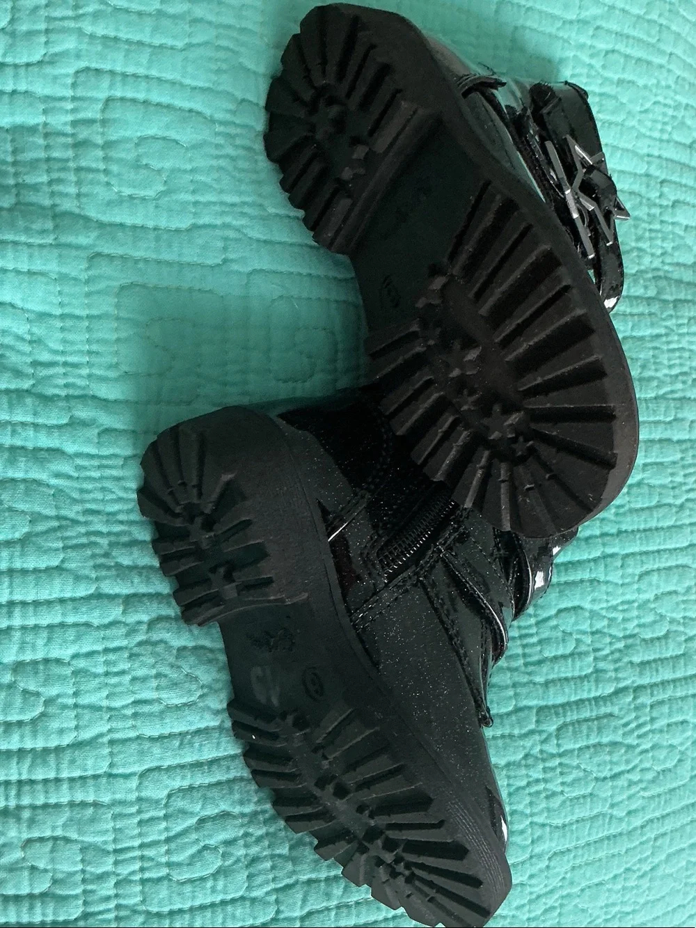 Self Esteem - Toddler Girls Size 6 Black Glitter Star Buckle Ankle Boots
